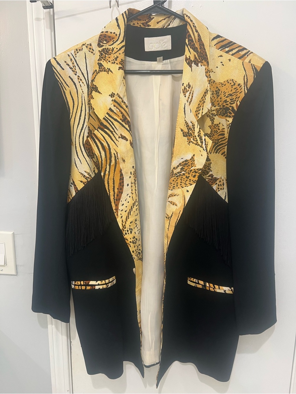 Vintage Cach’e Black Jacket with Gold Animal Print Trim
